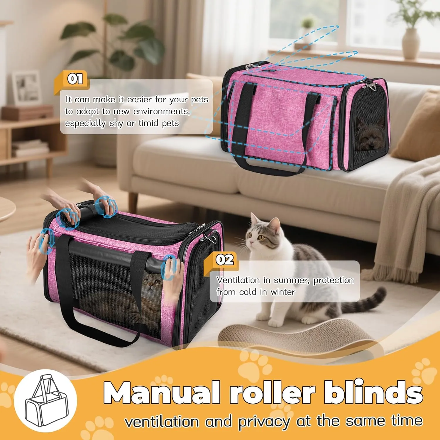YUDODO 25 lbs Lightproof Soft Sided Pink Pet Carrier for Large Cat & Small Dog Airline Approved Travel Bag Puppy Carriers with Side Pockets & Reflective Mesh, Foldable Portable for Outdoor Car