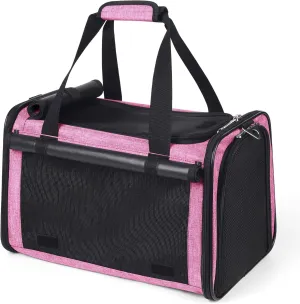YUDODO 25 lbs Lightproof Soft Sided Pink Pet Carrier for Large Cat & Small Dog Airline Approved Travel Bag Puppy Carriers with Side Pockets & Reflective Mesh, Foldable Portable for Outdoor Car