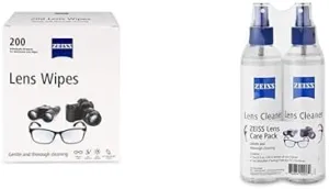 ZEISS Glasses Cleaner Spray and Cleaning Wipes, 200 Wipes and 2 8 Oz. Bottles