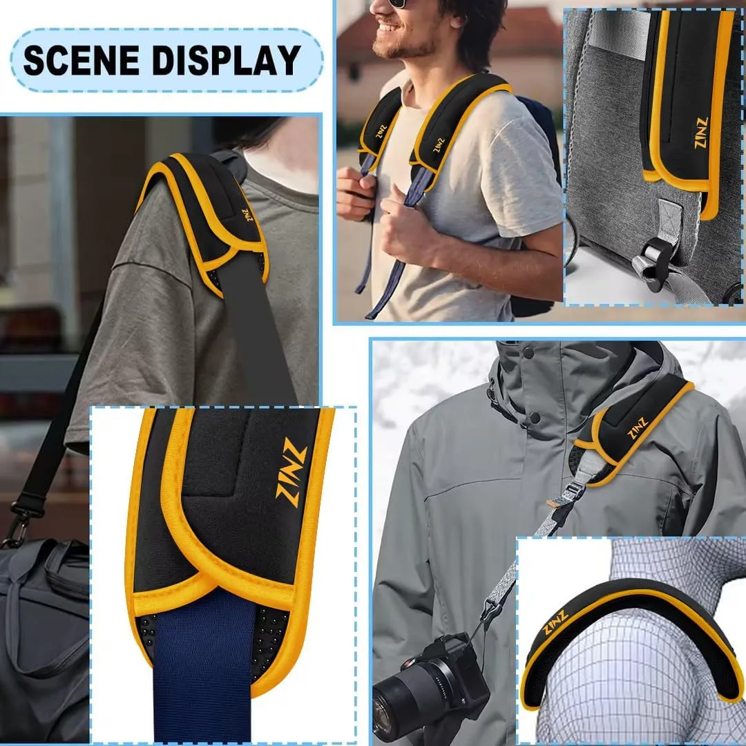 ZINZ 2-Pack Universal Shoulder Pad with Ultra thick Cushion for Bag Luggage Bag Crossbody, Plus Long & Anti-Slip & Breathable,Black Yellow-2Pack