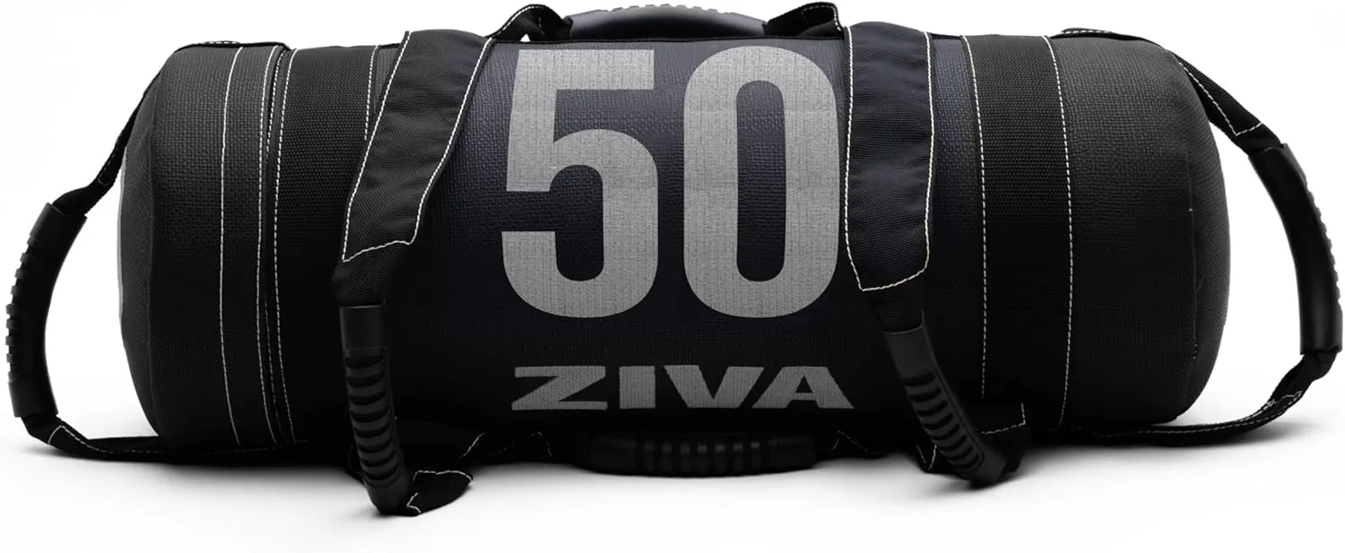 ZIVA Premium Power Core Sandbag - Elite Level Pre-Weighted Workout Bag, Commercial Grade Textured DuraLeather Shell, Reinforced Stitching Webbing, Ergonomic Handles | Home Gym Exercise - (10-50 lbs.)