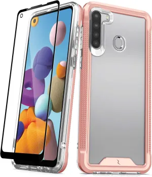 ZIZO ION Series for Samsung Galaxy A21 Case - Military Grade Drop Tested with Tempered Glass Screen Protector - Rose Gold