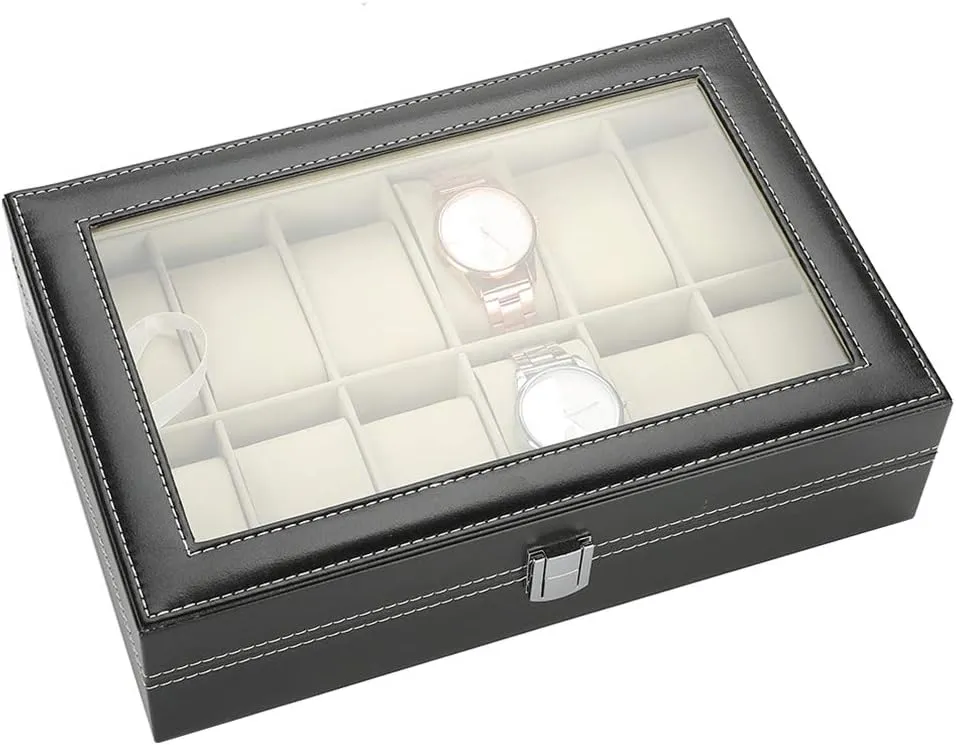 ZJchao Watch Case, Watch Storage Box Display Box 12 Grids PU Leather Display Case Storage Organizer Jewelry
